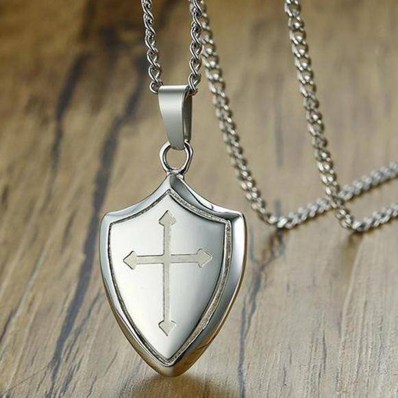 Knights Templar Commandery Necklace - Silver Armor Shield Cross