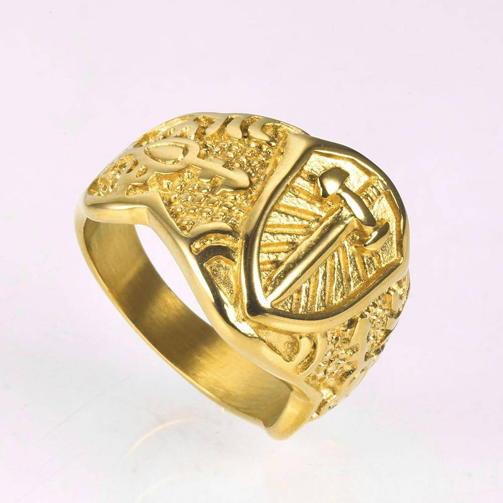 Knights Templar Commandery Ring - Sword Cross Shield Gold