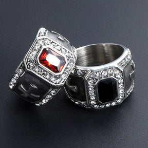 Knights Templar Commandery Ring - Zirconia Cross (Black/Red)