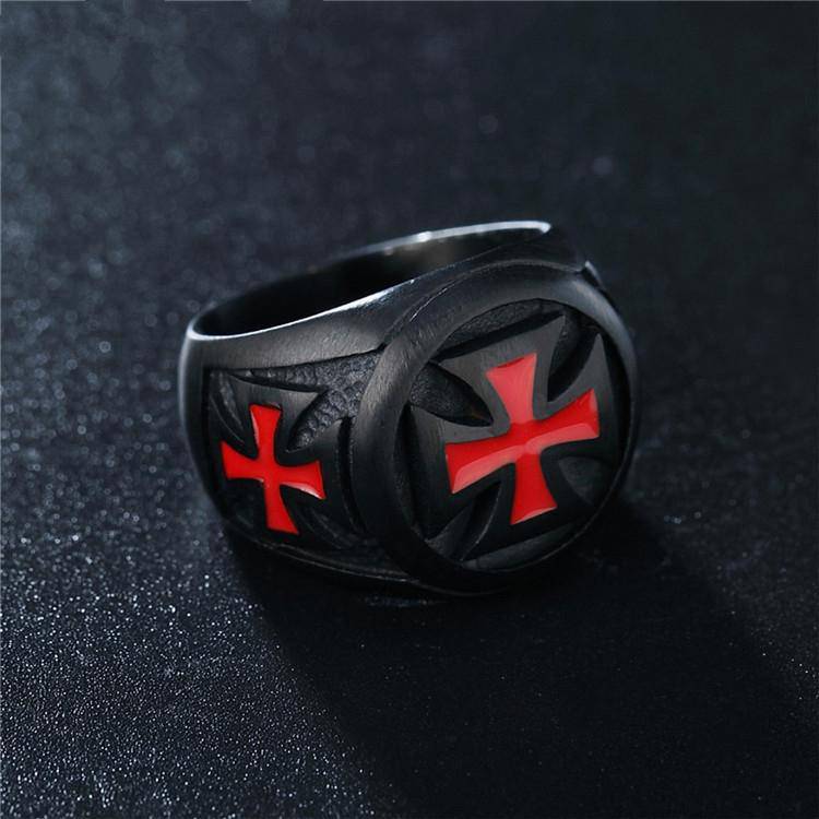 Knights Templar Commandery Ring - Black Tone Red Cross