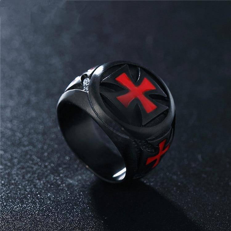 Knights Templar Commandery Ring - Black Tone Red Cross