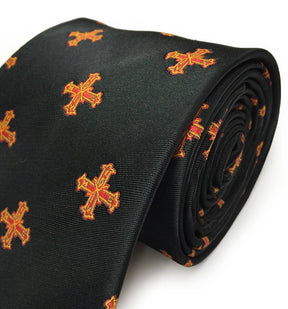 Red Cross of Constantine Necktie - Black Machine Embroidered - Bricks Masons