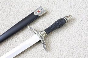 Knights Templar Sword - Brass Red Cross Crusader Shield With Black Scabbard (15.6") - Bricks Masons