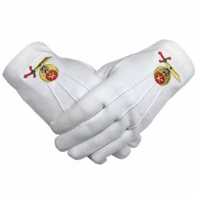 Shriners Gloves - White Cotton Machine Embroidered Emblem - Bricks Masons