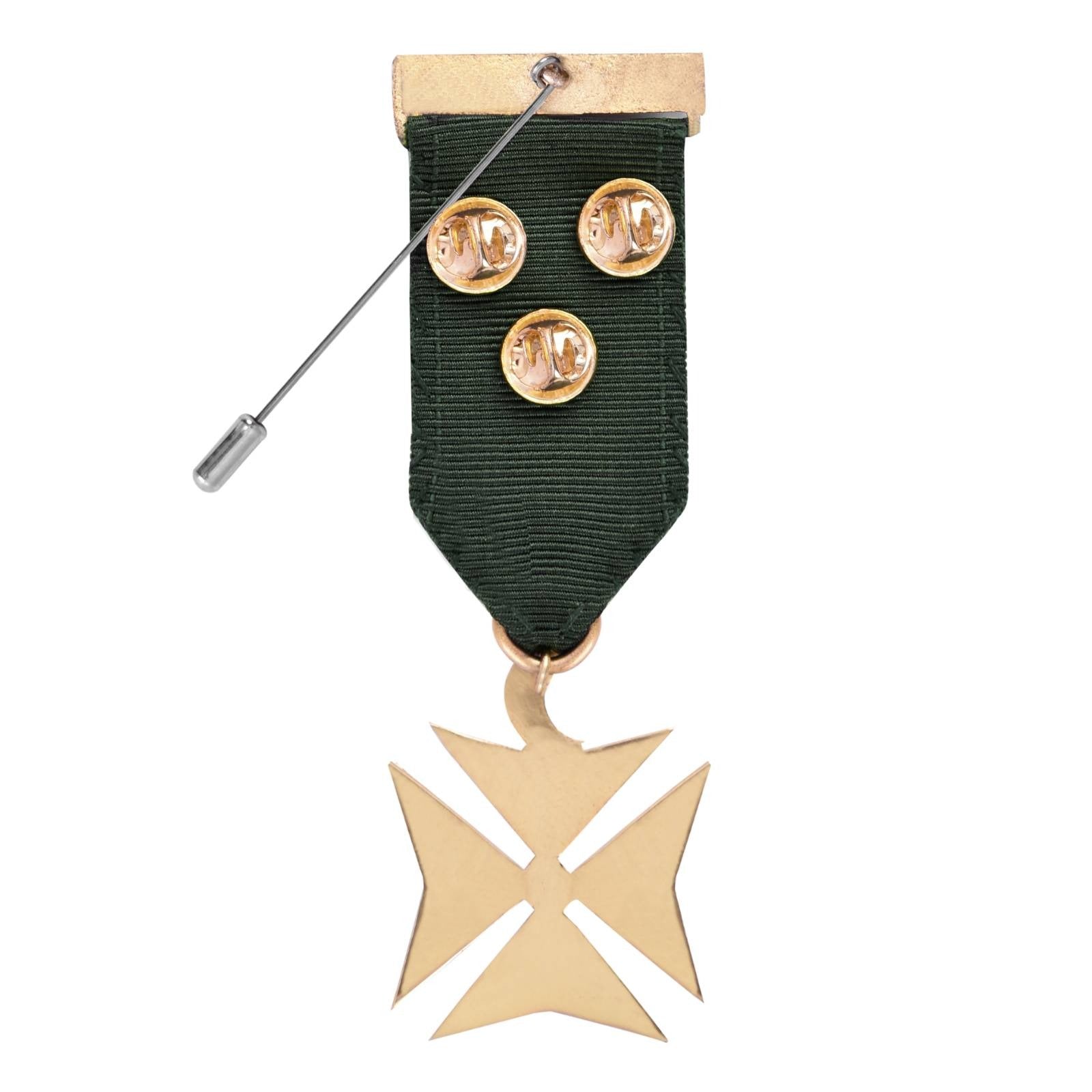 Knights Of Constantinople AMD Breast Jewel - Gold Plated With Green Ribbon - Bricks Masons