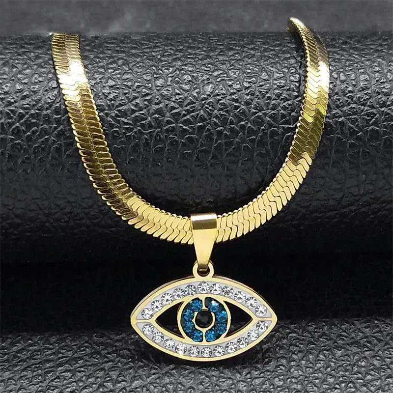 Eye Of Providence Necklace - Blue Eye With Rhinestones (Stainless Steel) - Bricks Masons