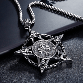 Widows Sons Necklace - Fivepointed Star Skull & Bones - Bricks Masons
