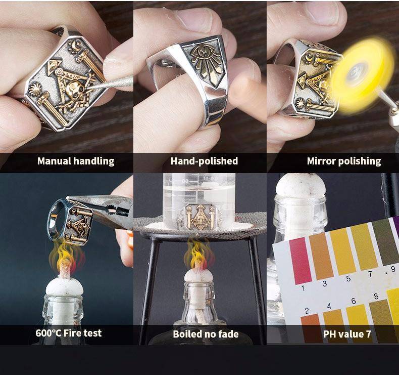 Widows Sons Ring - Gothic Skull and Bones Moon Sun - Bricks Masons