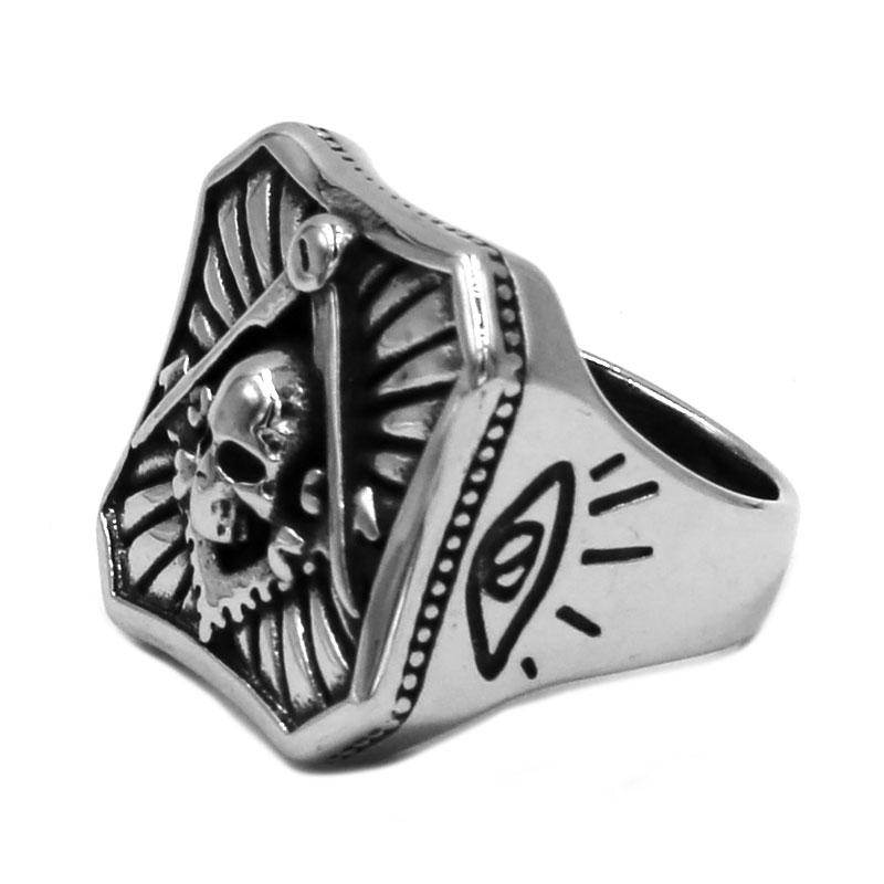 Widows Sons Ring - Square Compass Skull - Bricks Masons