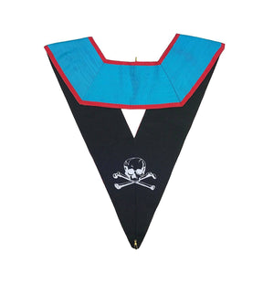 Worshipful Master Memphis Misraim French Regulation Collar - Sky Blue Moire with Pink Edges - Bricks Masons