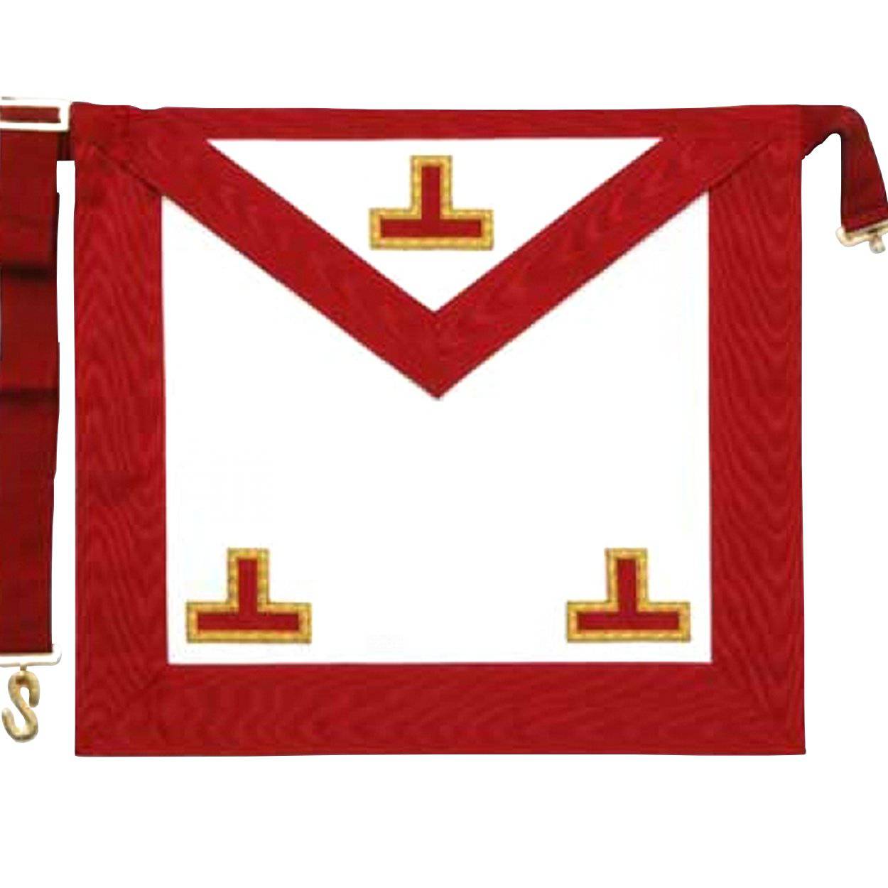 Worshipful Master Scottish Rite Apron - White & Red Moire Borders with Triple Taus - Bricks Masons
