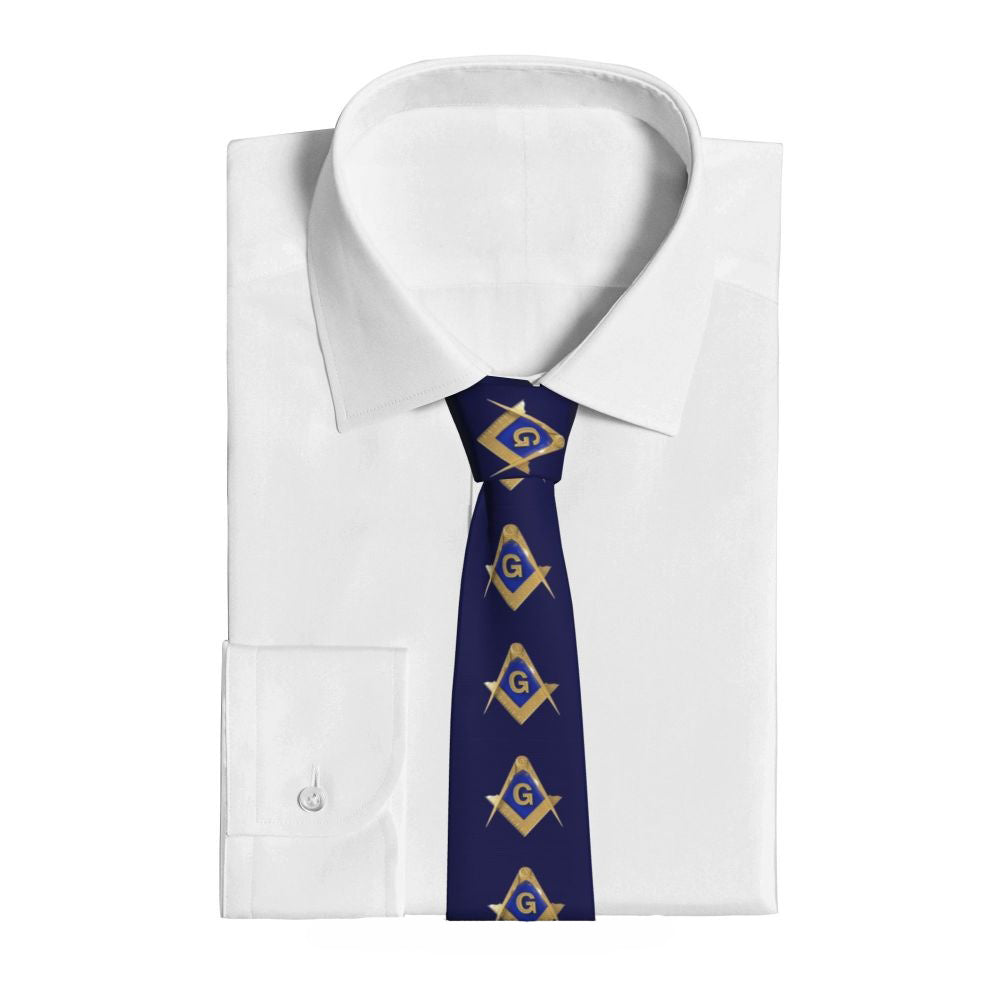 Master Mason Blue Lodge Necktie - Blue Background & Gold Emblem - Bricks Masons