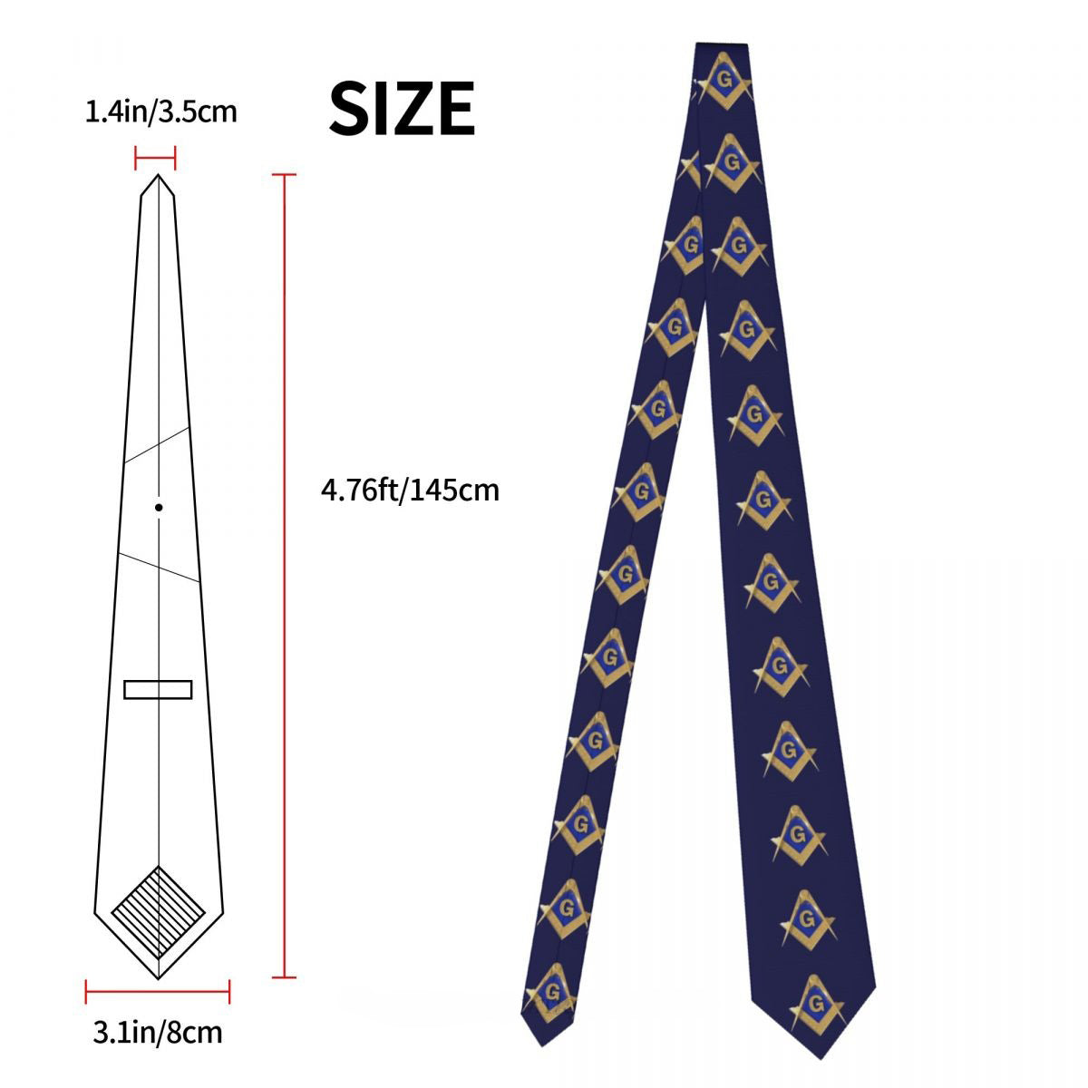 Master Mason Blue Lodge Necktie - Blue Background & Gold Emblem - Bricks Masons