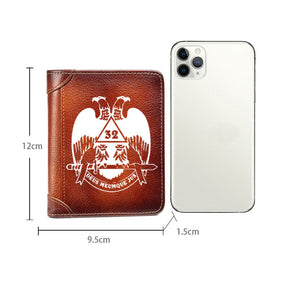 32nd Degree Scottish Rite Wallet - Wings Down Brown Leather - Bricks Masons