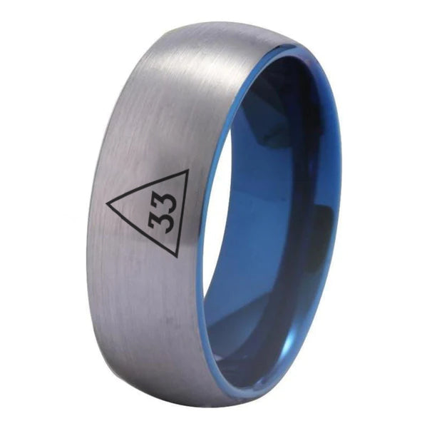 33rd Degree Scottish Rite Ring - Silver With Blue Tungsten - Bricks Masons