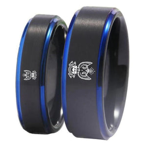 33rd Degree Scottish Rite Ring - Wings Up Black Blue Tungsten - Bricks Masons