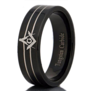 Master Mason Blue Lodge Rite Ring - Black Tungsten - Bricks Masons