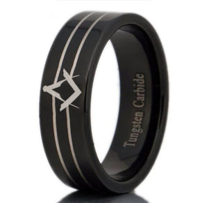 Master Mason Blue Lodge Rite Ring - Black Tungsten - Bricks Masons