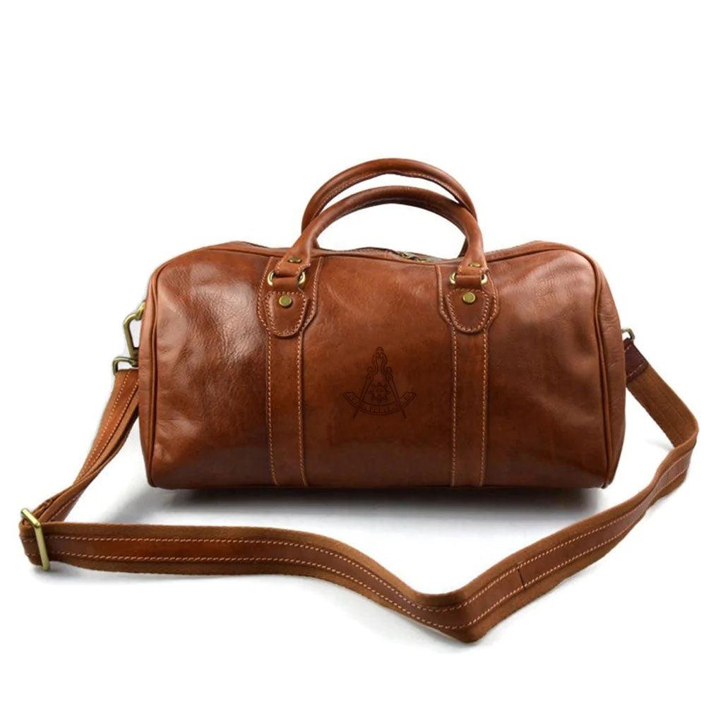 Past Master Blue Lodge California Regulation Travel Bag - Genuine Matte Brown Leather - Bricks Masons