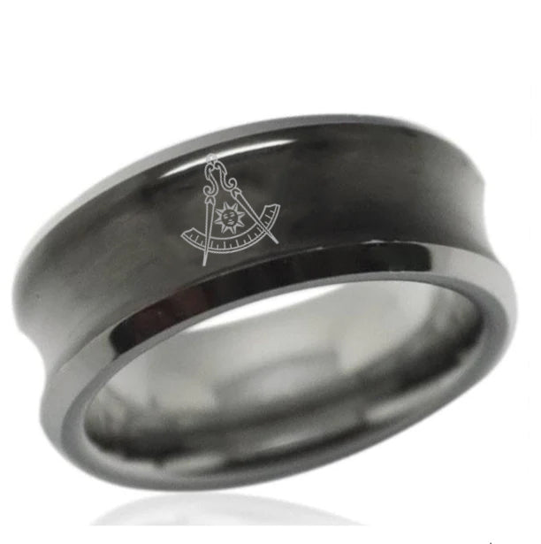 Past Master Blue Lodge California Regulation Ring - Black Concave Tungsten - Bricks Masons