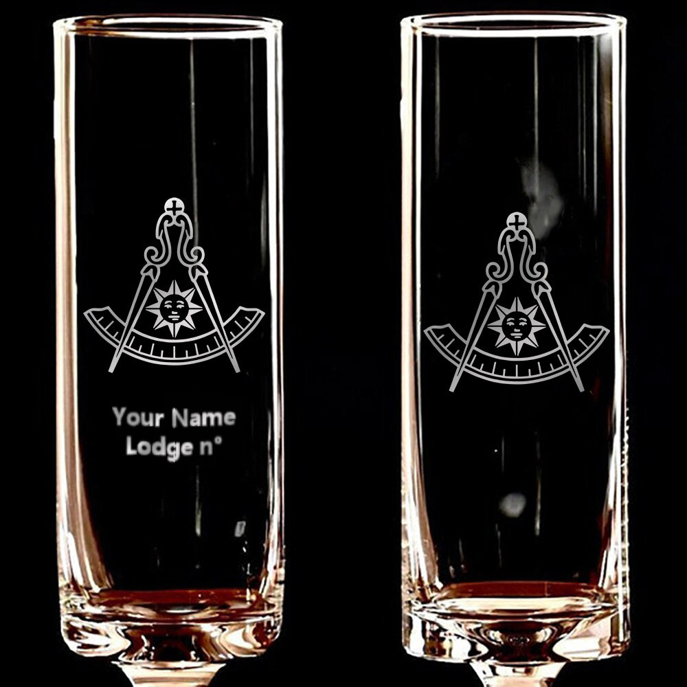 Past Master Blue Lodge California Regulation Champagne Flute - 2 Pieces Set - Bricks Masons