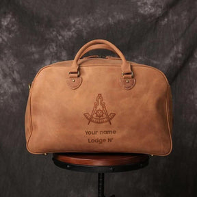 Past Master Blue Lodge California Regulation Travel Bag - (Dark Brown/Camel) - Bricks Masons