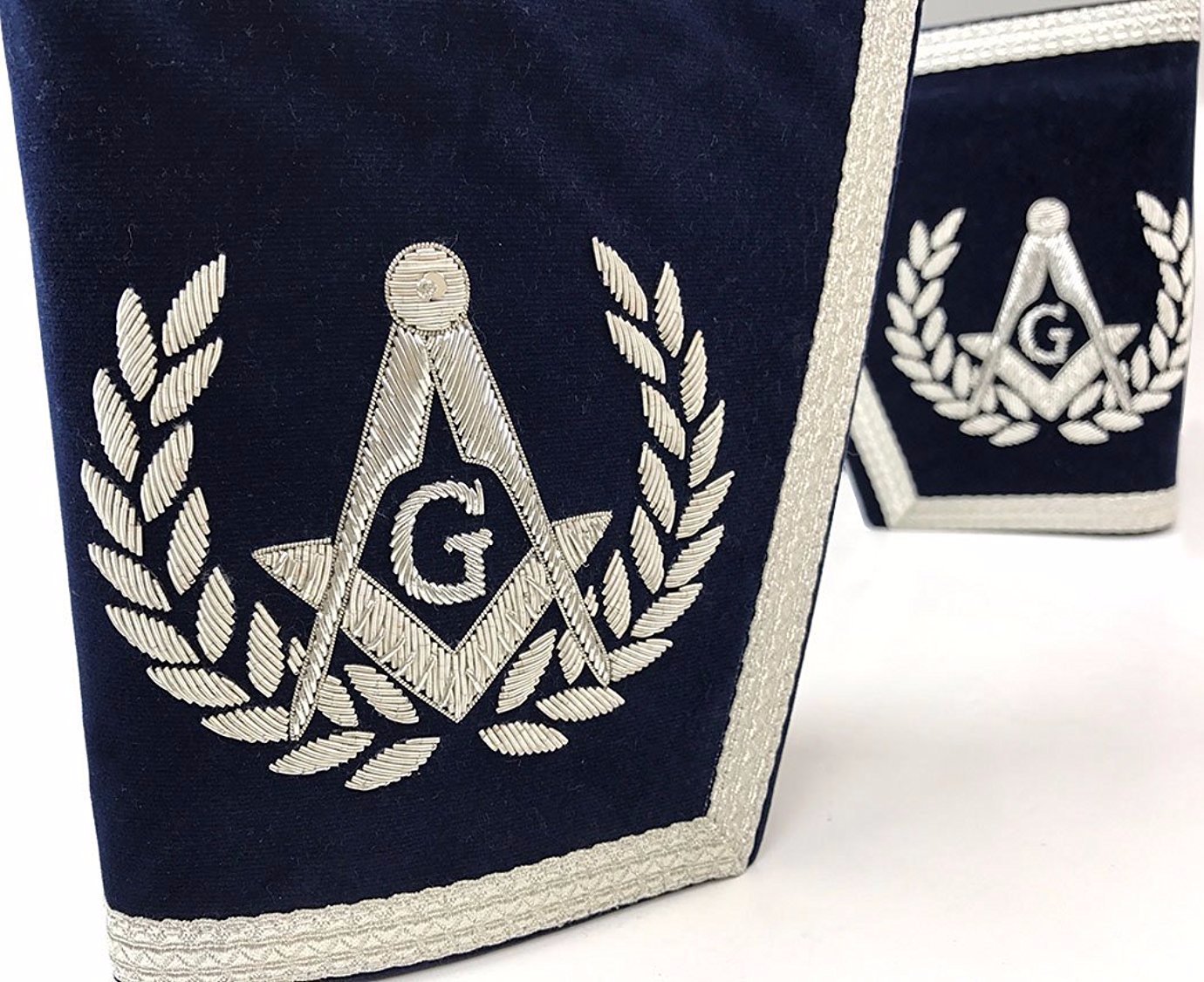 Master Mason Blue Lodge Cuff - Navy Blue & Silver Hand Embroidery Square & Compass G - Bricks Masons