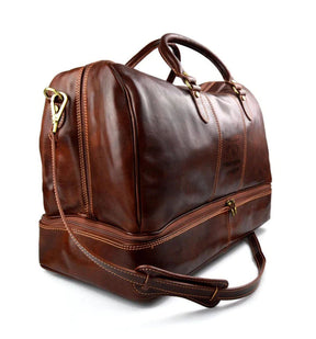 Shriners Travel Bag - Genuine Light Brown Leather - Bricks Masons