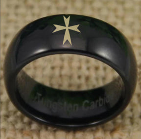 Order of Malta Commandery Ring - Black Dome Tungsten - Bricks Masons