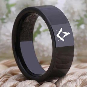 Master Mason Blue Lodge Ring - Black Tungsten - Bricks Masons