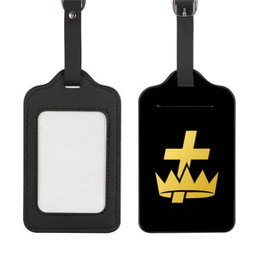 Knights Templar Commandery Luggage Tag - Black Leather - Bricks Masons