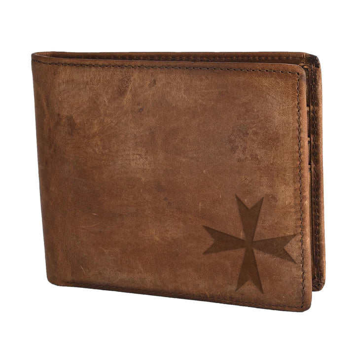 Order Of Malta Commandery Wallet - Handmade Leather Light & Dark Brown - Bricks Masons