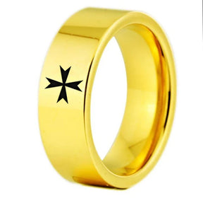 Order of Malta Commandery Ring - Gold Color Pipe Cut Tungsten - Bricks Masons