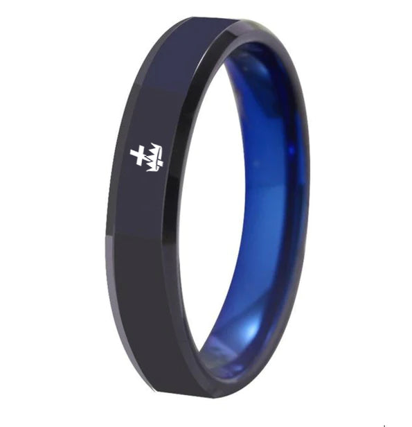 Knights Templar Commandery  Ring - Black With Blue Tungsten - Bricks Masons