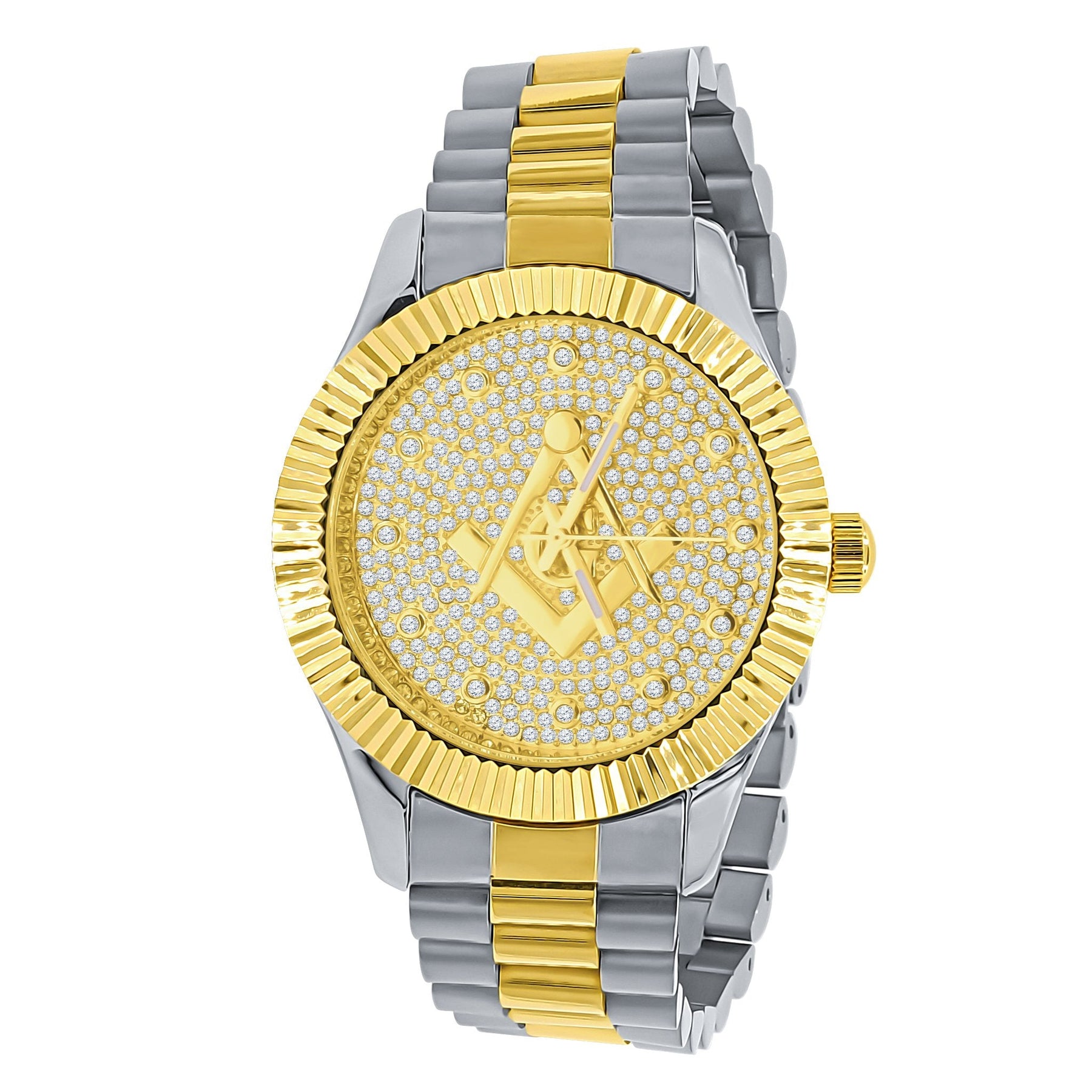 Gold & Silver Masonic Iced Out Metal Watch - Bricks Masons