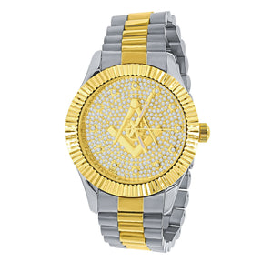 Gold & Silver Masonic Iced Out Metal Watch - Bricks Masons