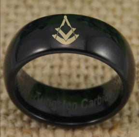 Past Master Blue Lodge Ring - Black Dome Tungsten - Bricks Masons