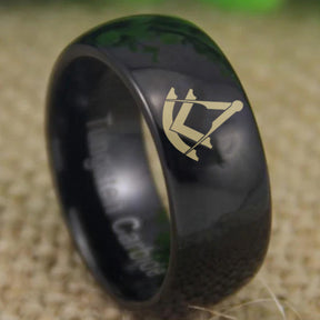 Past Master Blue Lodge Ring - Black Dome Tungsten - Bricks Masons