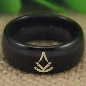 Past Master Blue Lodge Ring - Black Dome Tungsten - Bricks Masons