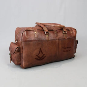 Past Master Blue Lodge Travel Bag - Conker Brown Leather - Bricks Masons