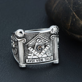 Master Mason Blue Lodge Ring - Sterling Silver Aude Vide Tace - Bricks Masons