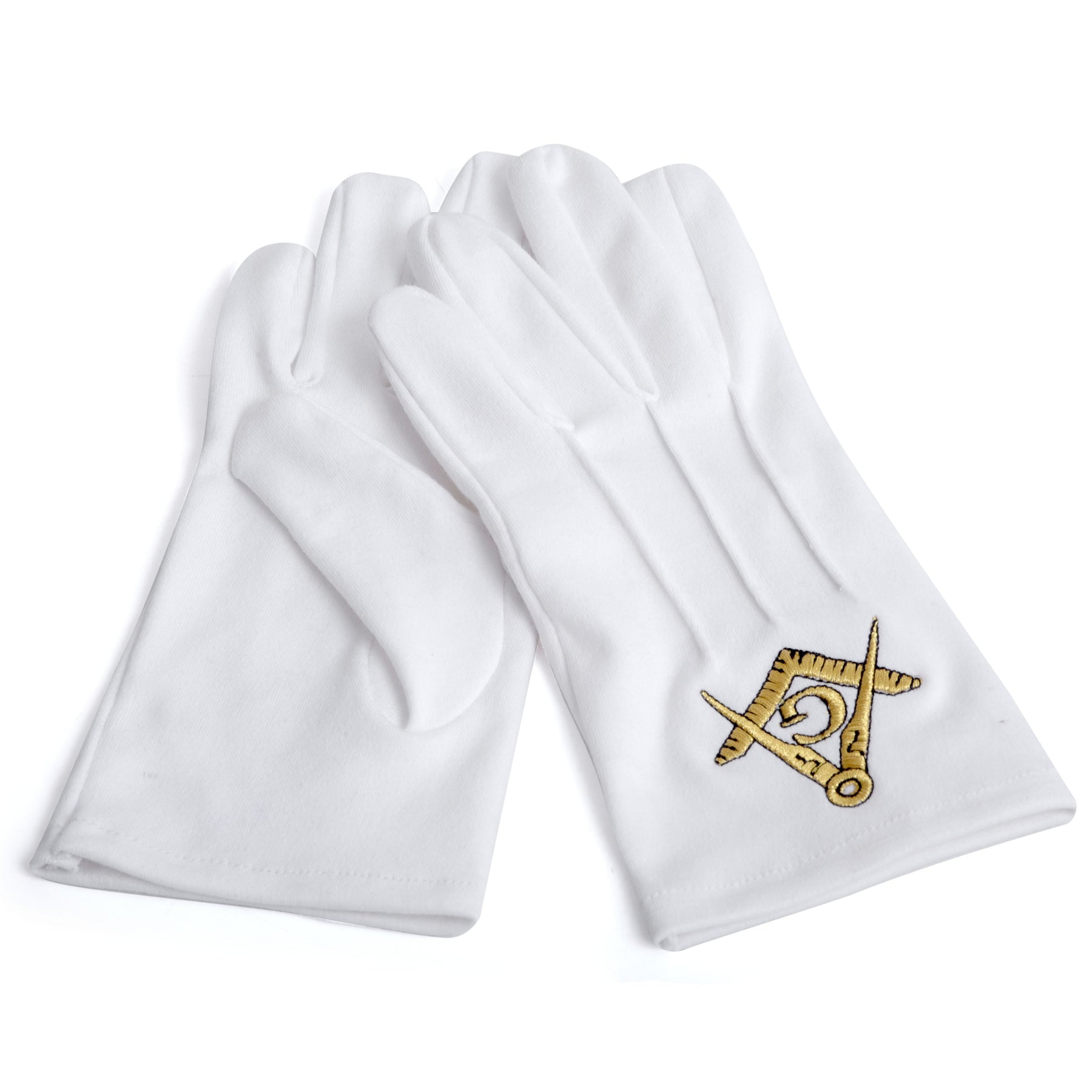 Master Mason Blue Lodge Glove - Pure Cotton Gold Square & Compass G - Bricks Masons