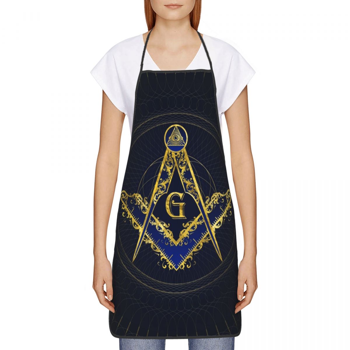 Master Mason Blue Lodge Kitchen Apron - Square and Compass G Black - Bricks Masons