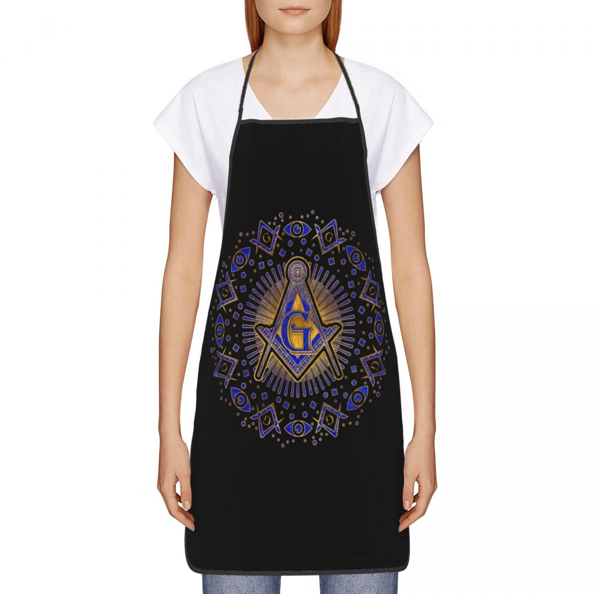 Master Mason Blue Lodge Kitchen Apron - Square and Compass G - Bricks Masons