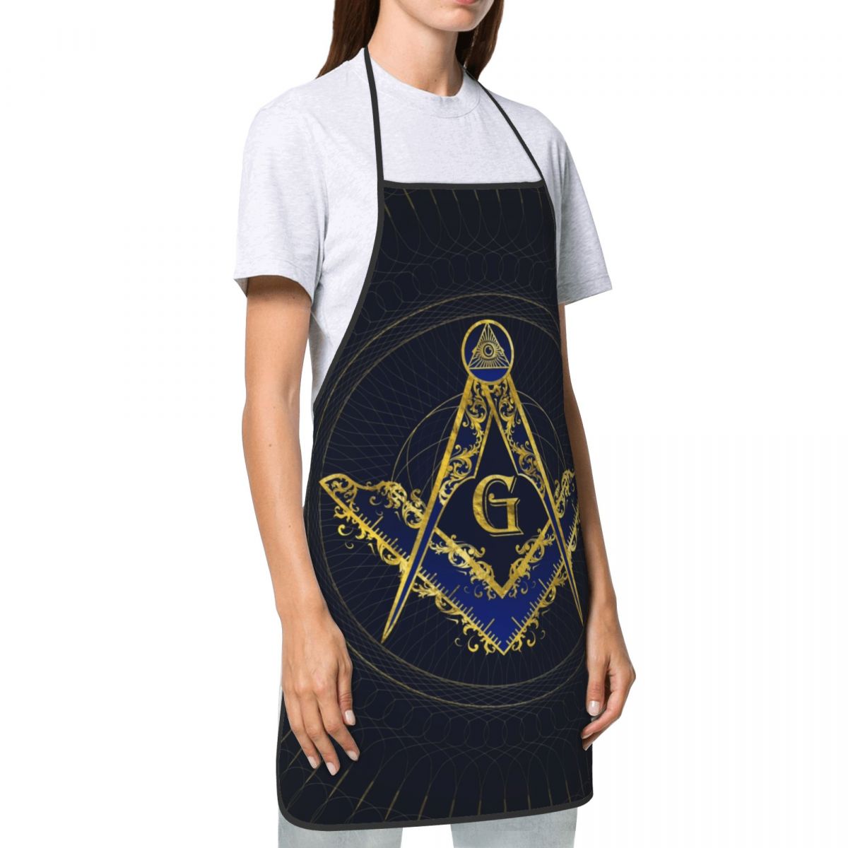 Master Mason Blue Lodge Kitchen Apron - Square and Compass G Black - Bricks Masons