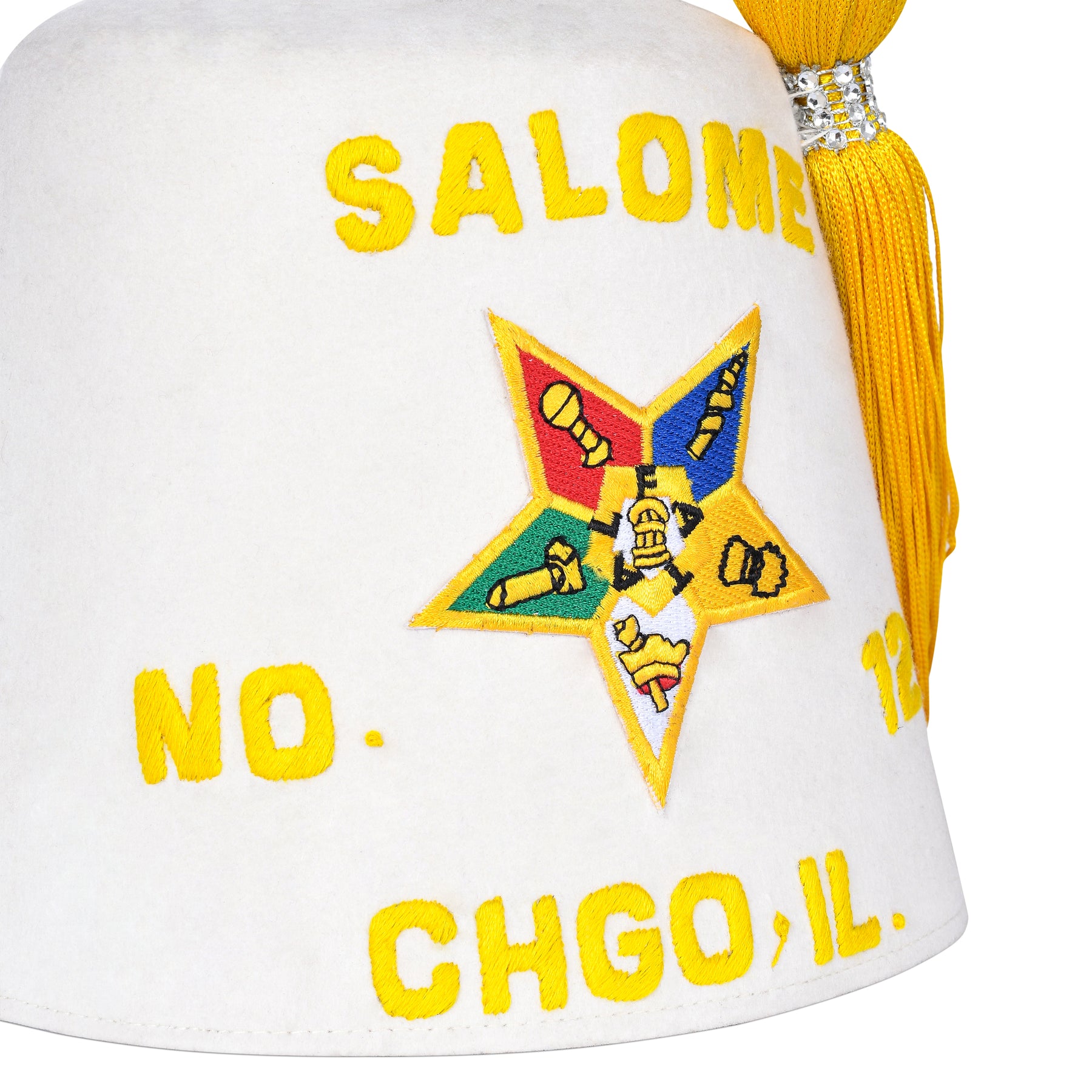 OES Fez Hat - White Machine Embroidered - Bricks Masons