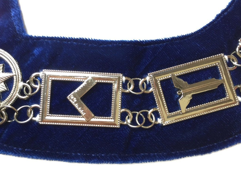 Blue Lodge Working Tools - Chain Collar - Gold/Silver on Blue + Free Case - Bricks Masons