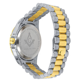 Gold & Silver Masonic Iced Out Metal Watch - Bricks Masons