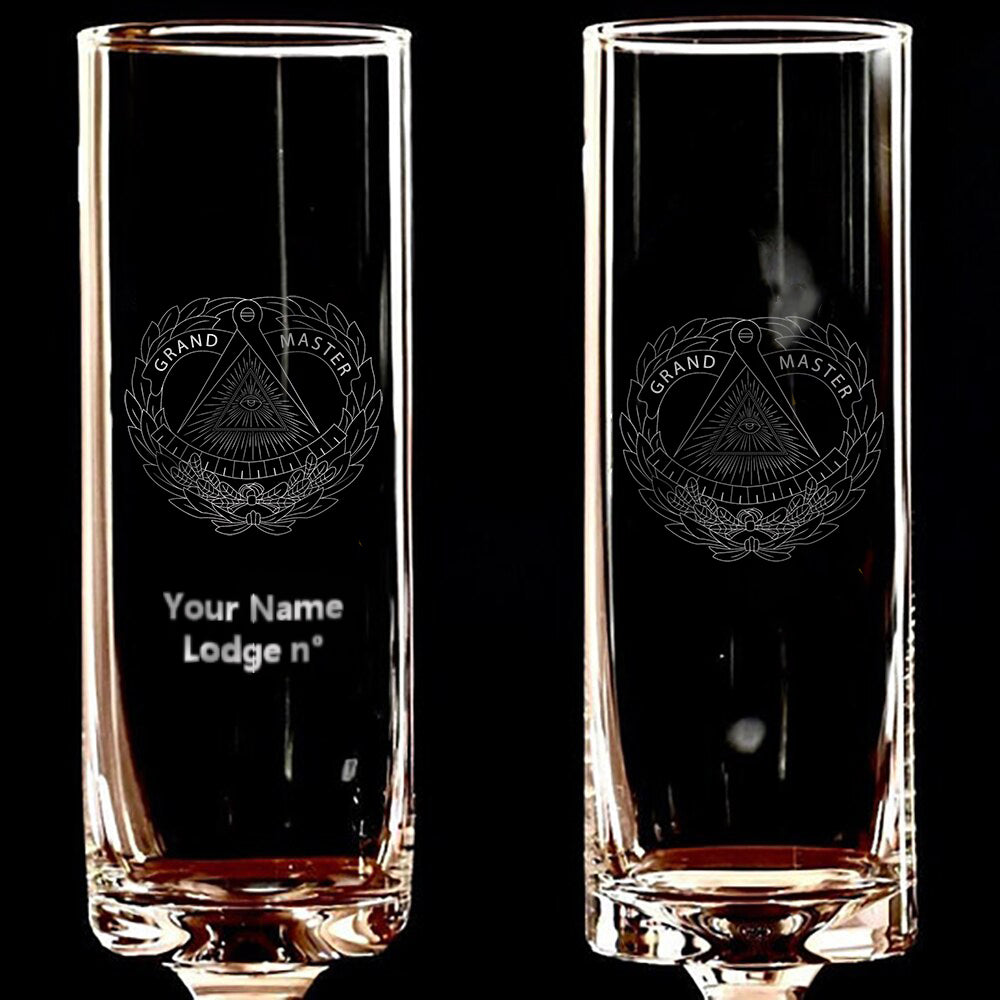 Grand Master Blue Lodge Champagne Flute - 2 Pieces Set - Bricks Masons