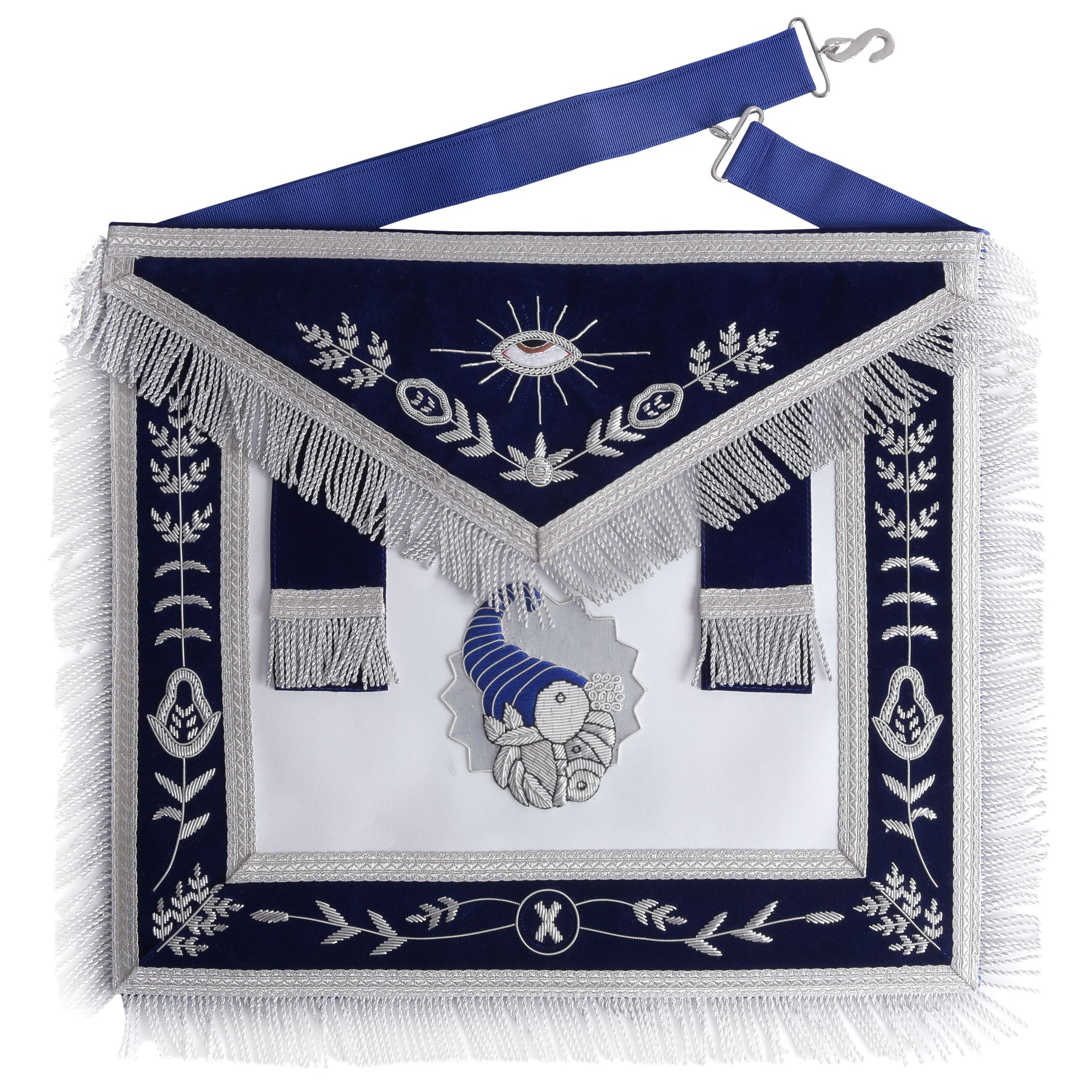 Junior Steward Blue Lodge Officer Apron - Navy Blue With Silver Side Tabs - Bricks Masons